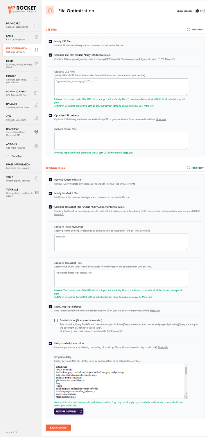 WP Rocket File Optimization